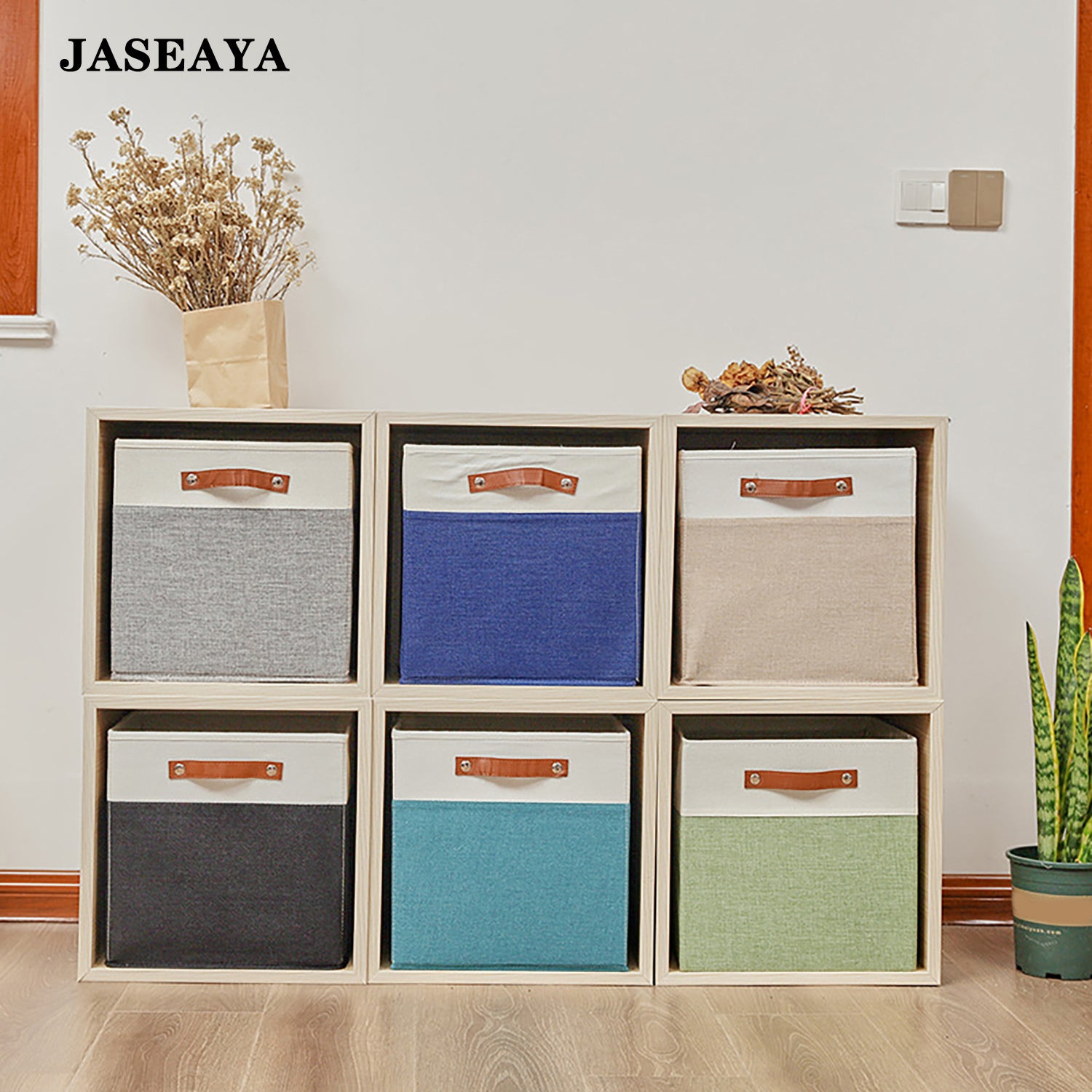JASEAYA Baskets for Household Purposes, Foldable Linen Fabric Storage Basket, Collapsible Storage Bin Box with Handles