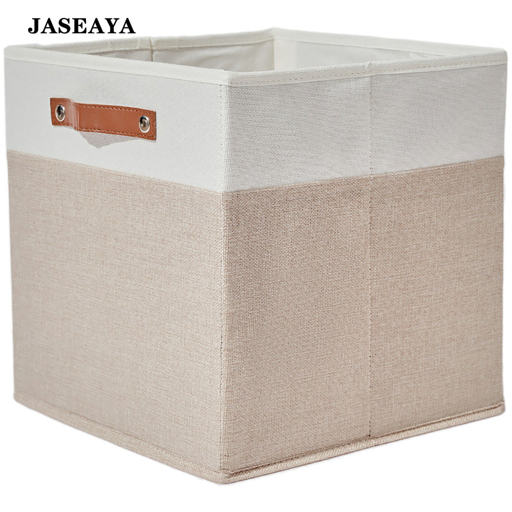 JASEAYA Baskets for Household Purposes, Foldable Linen Fabric Storage Basket, Collapsible Storage Bin Box with Handles