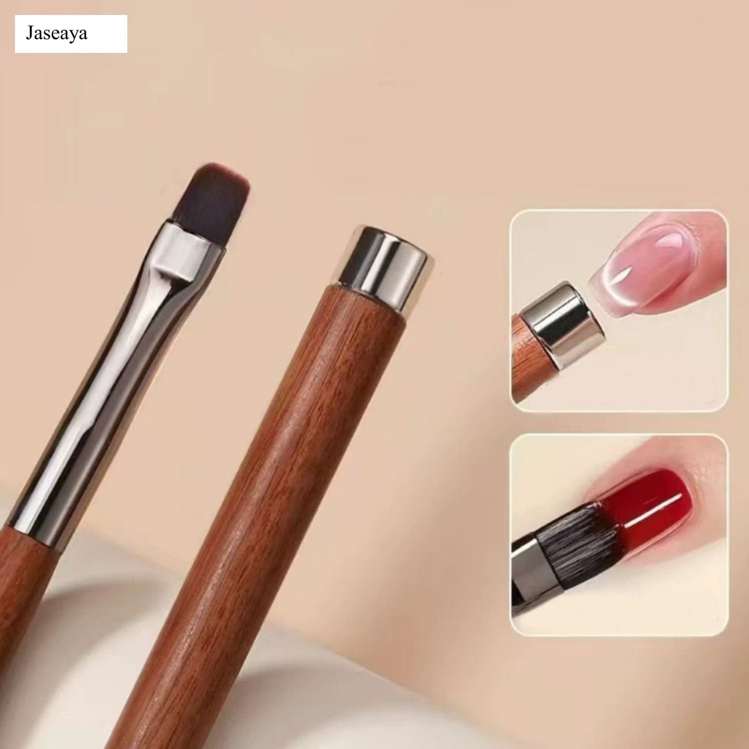 JASEAYA Nail Brush for French Tips and Clean Up | Gel Polish Brush with Wooden Handle & Storage Pouch