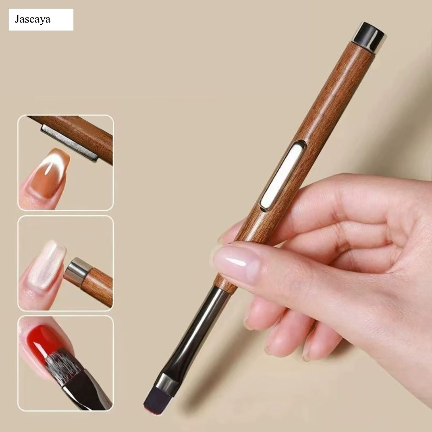 JASEAYA Nail Brush for French Tips and Clean Up | Gel Polish Brush with Wooden Handle & Storage Pouch