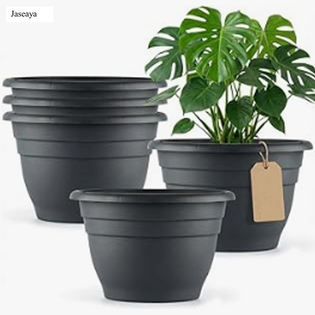 JASEAYA 5 Pack 10 Inch Plant Pots for Indoor Outdoor,Plastic Floor Planters with Drainage Holes,Lightweight Flower Pots for Home,Patio & Garden(Grey)
