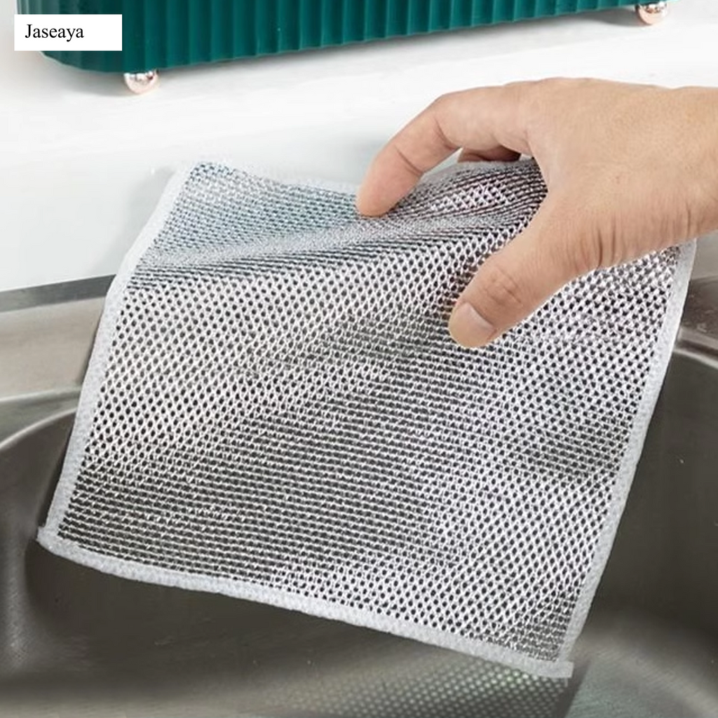 JASEAYA Double-Layer Steel Wire Cleaning Cloth - Non-Scratch Wire Dishcloth Rag Heavy Duty Scrub Pads Multi-Purpose Silver Mesh Scouring Pads for Dishes, Pots, Pans (10 pcs)