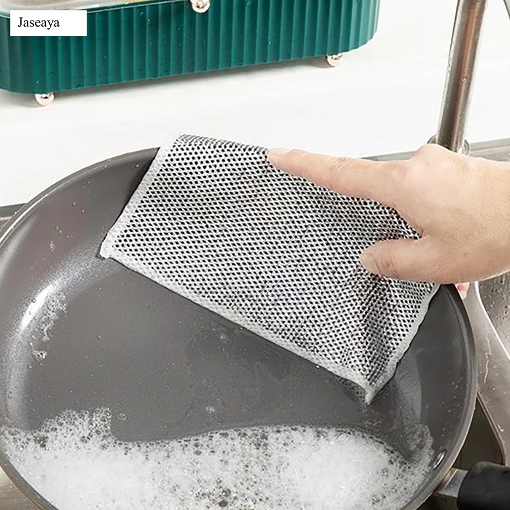 JASEAYA Double-Layer Steel Wire Cleaning Cloth - Non-Scratch Wire Dishcloth Rag Heavy Duty Scrub Pads Multi-Purpose Silver Mesh Scouring Pads for Dishes, Pots, Pans (10 pcs)