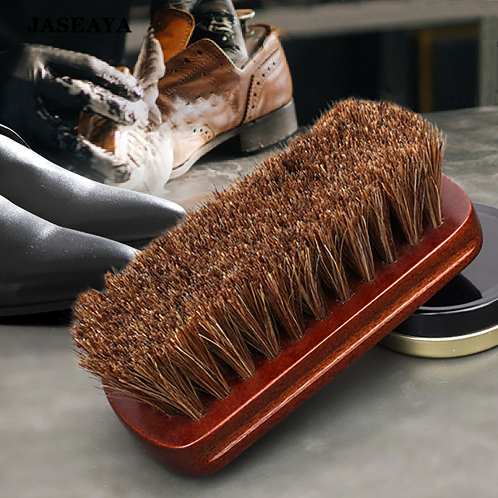 JASEAYA Horsehair Shoe Brush, Solid Wood Shoe Polish Brush, Soft Leather Shoe Shine Brush for Boots, Dress Shoes, Suede and Nubuck
