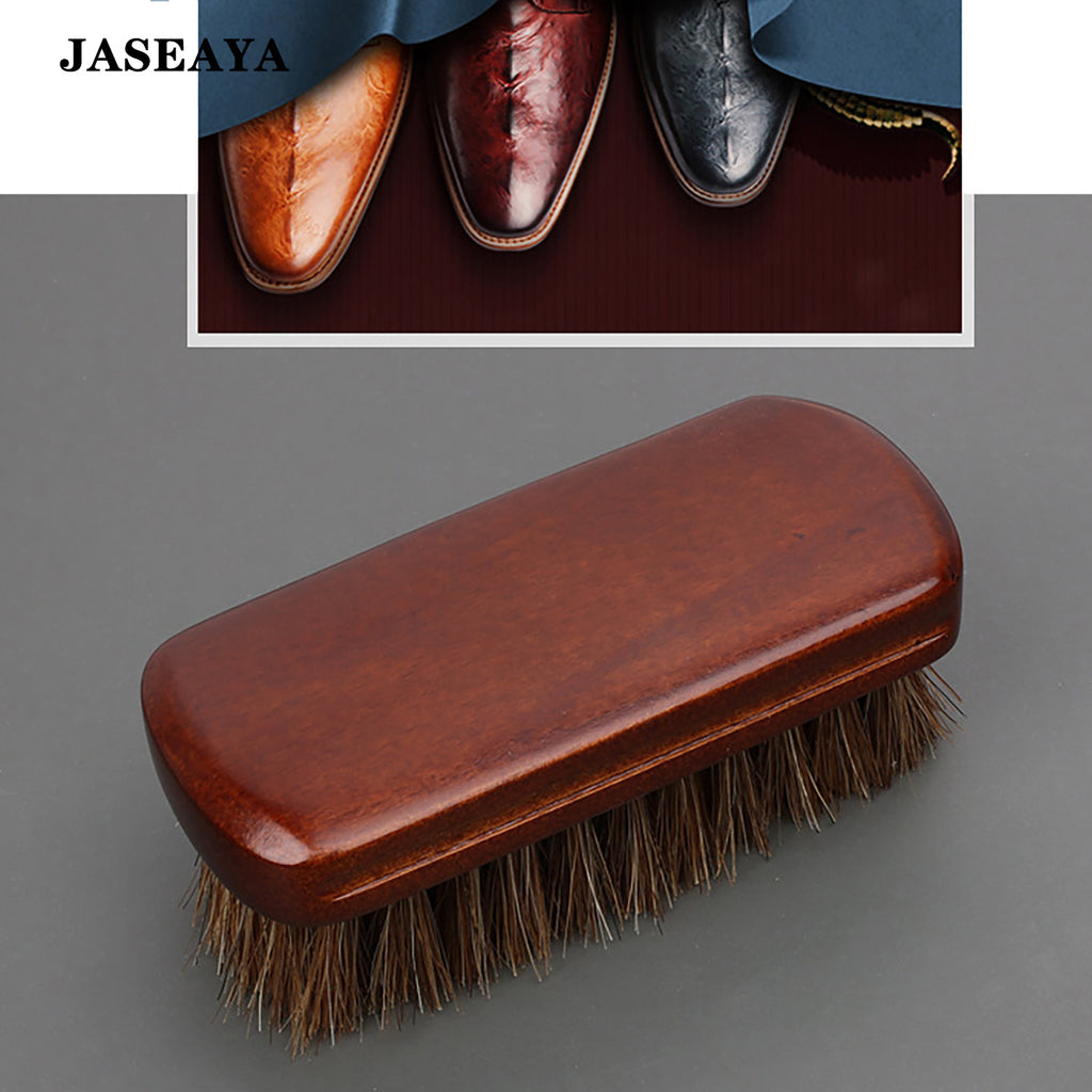 JASEAYA Horsehair Shoe Brush, Solid Wood Shoe Polish Brush, Soft Leather Shoe Shine Brush for Boots, Dress Shoes, Suede and Nubuck