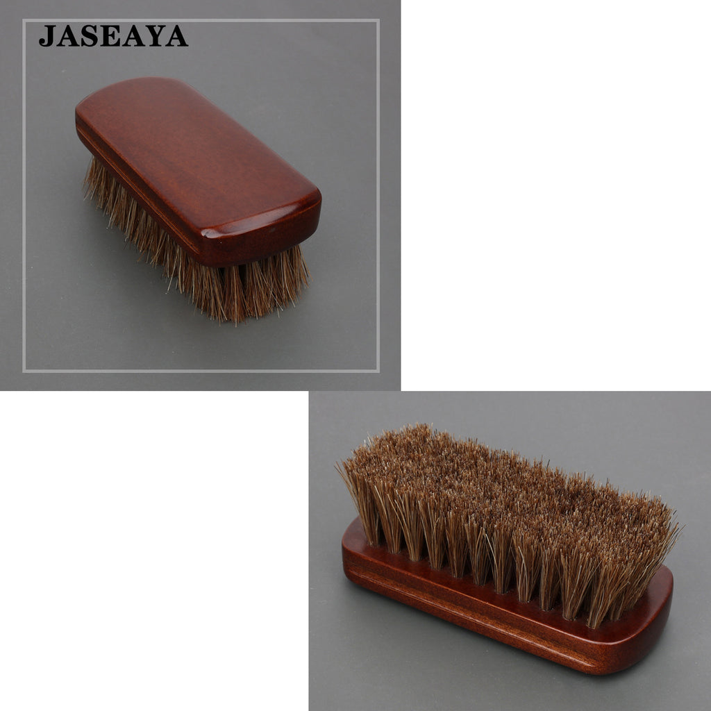 JASEAYA Horsehair Shoe Brush, Solid Wood Shoe Polish Brush, Soft Leather Shoe Shine Brush for Boots, Dress Shoes, Suede and Nubuck