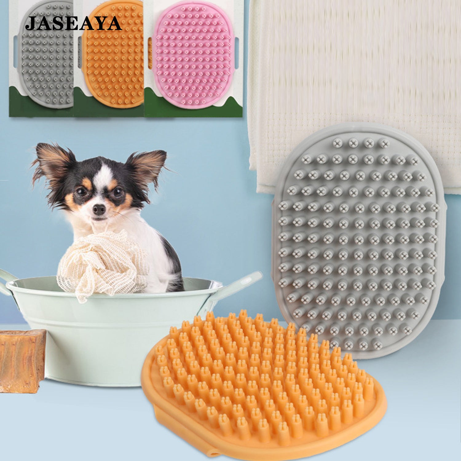 JASEAYA Pet Bath Brush, Soft Silicone Dog and Cat Massage Brush, Pet Grooming Brush for Bathing, Shampoo Cleaning and Shedding
