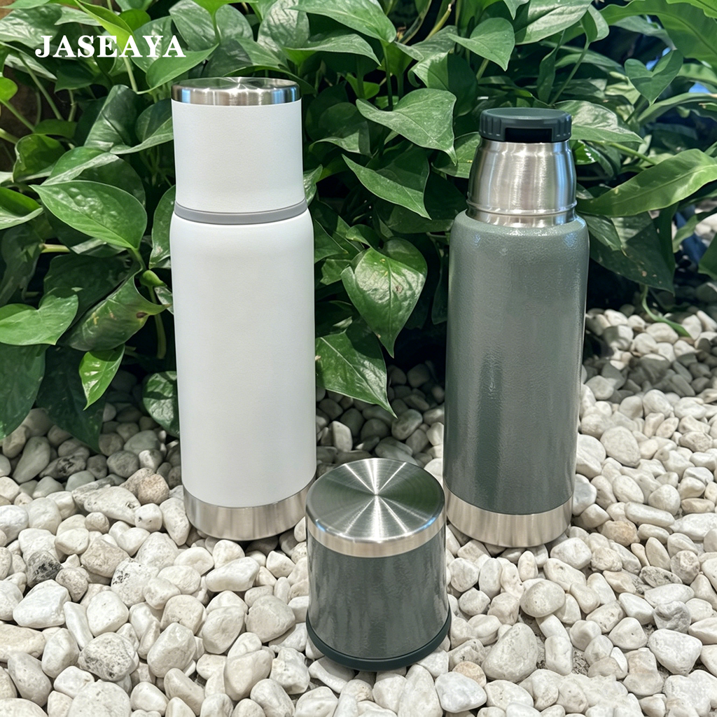 JASEAYA Adventure-To-Go Vacuum Bottle 17 oz | Wide Mouth with Leakproof Cup Lid | Keep Drinks Hot or Cold | Packable for Travel | Insulated Stainless Steel TherThermal Bottle os | BPA-Free | Frost