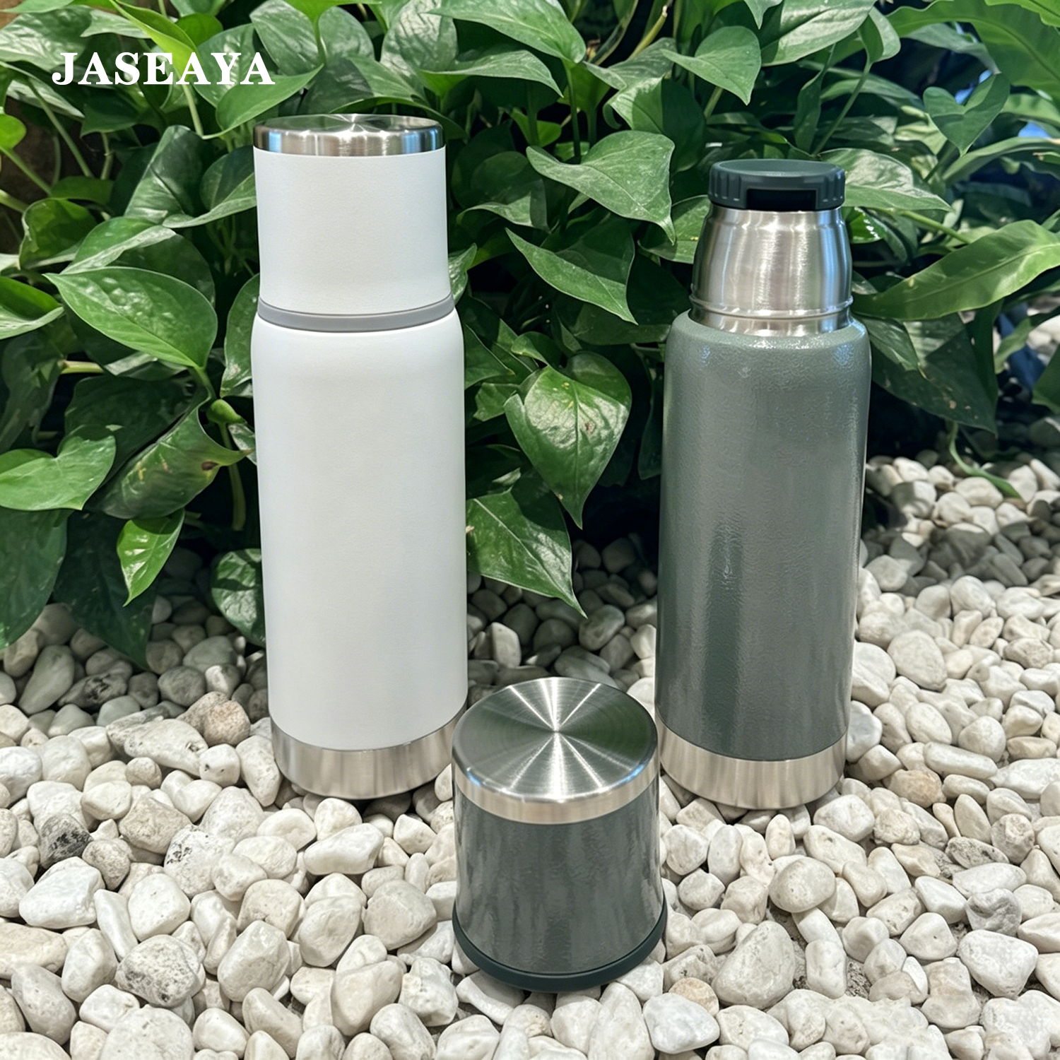 JASEAYA Adventure-To-Go Vacuum Bottle 17 oz | Wide Mouth with Leakproof Cup Lid | Keep Drinks Hot or Cold | Packable for Travel | Insulated Stainless Steel TherThermal Bottle os | BPA-Free | Frost