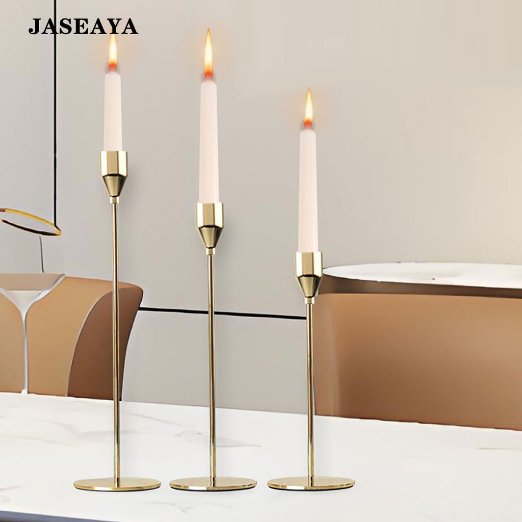 JASEAYA Candle Holders Set of 3, Wrought Iron Candlestick Holders, European Style Metal Candle Stands for Dining Table, Wedding and Home Decor