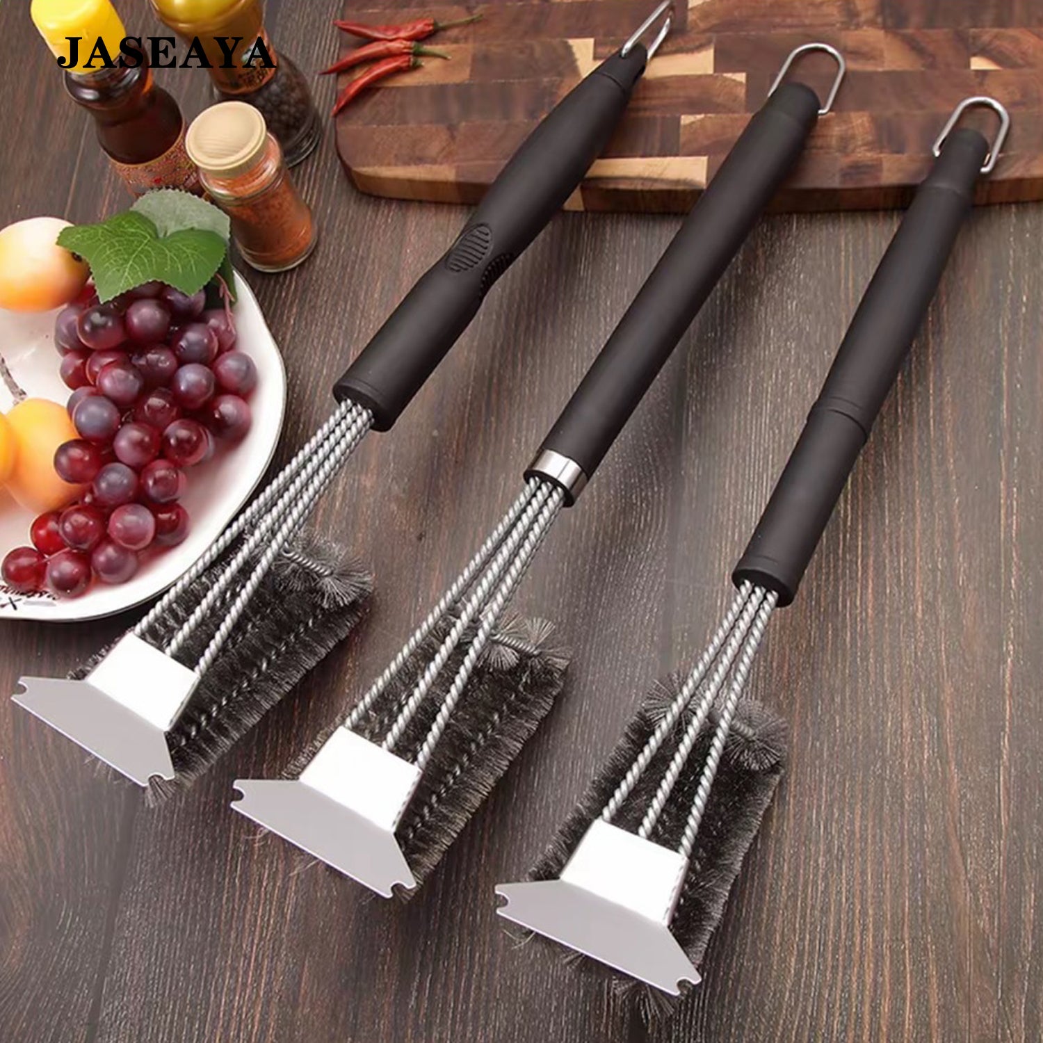 JASEAYA BBQ Grill Brush with Scraper, Stainless Steel Wire Grill Cleaning Brush,  Barbecue Grate Cleaner for Outdoor Grills and BBQ Racks