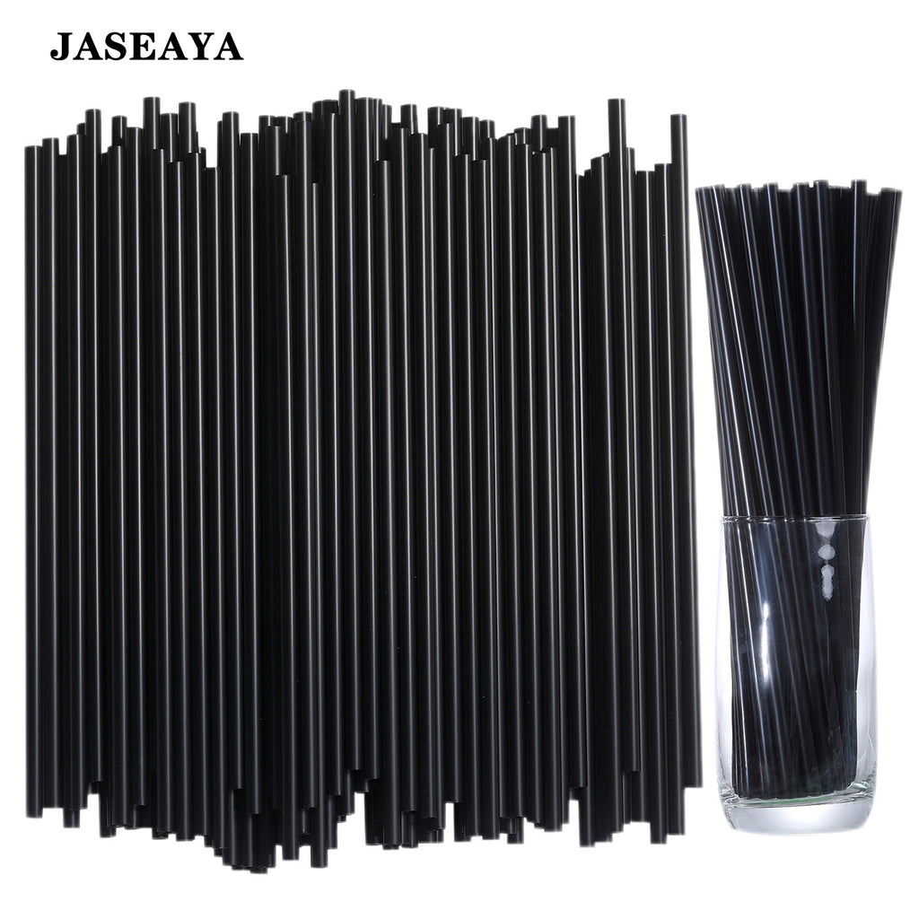 JASEAYA Black, unpackaged, flat-mouth disposable plastic straws; bar/coffee stirrer; juice straw (100 Pcs）