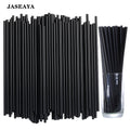 JASEAYA Black, unpackaged, flat-mouth disposable plastic straws; bar/coffee stirrer; juice straw (100 Pcs）