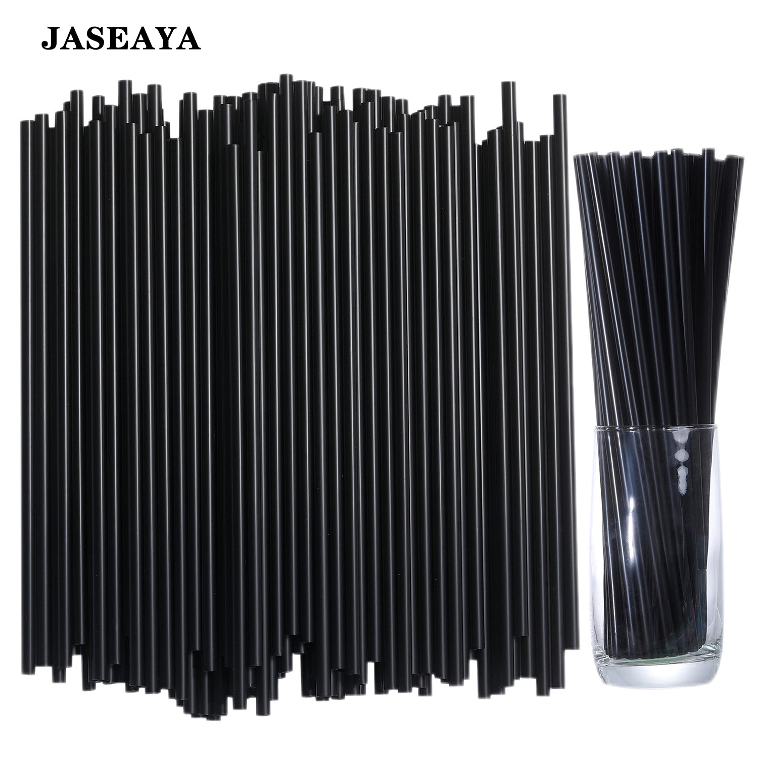 JASEAYA Black, unpackaged, flat-mouth disposable plastic straws; bar/coffee stirrer; juice straw (100 Pcs）
