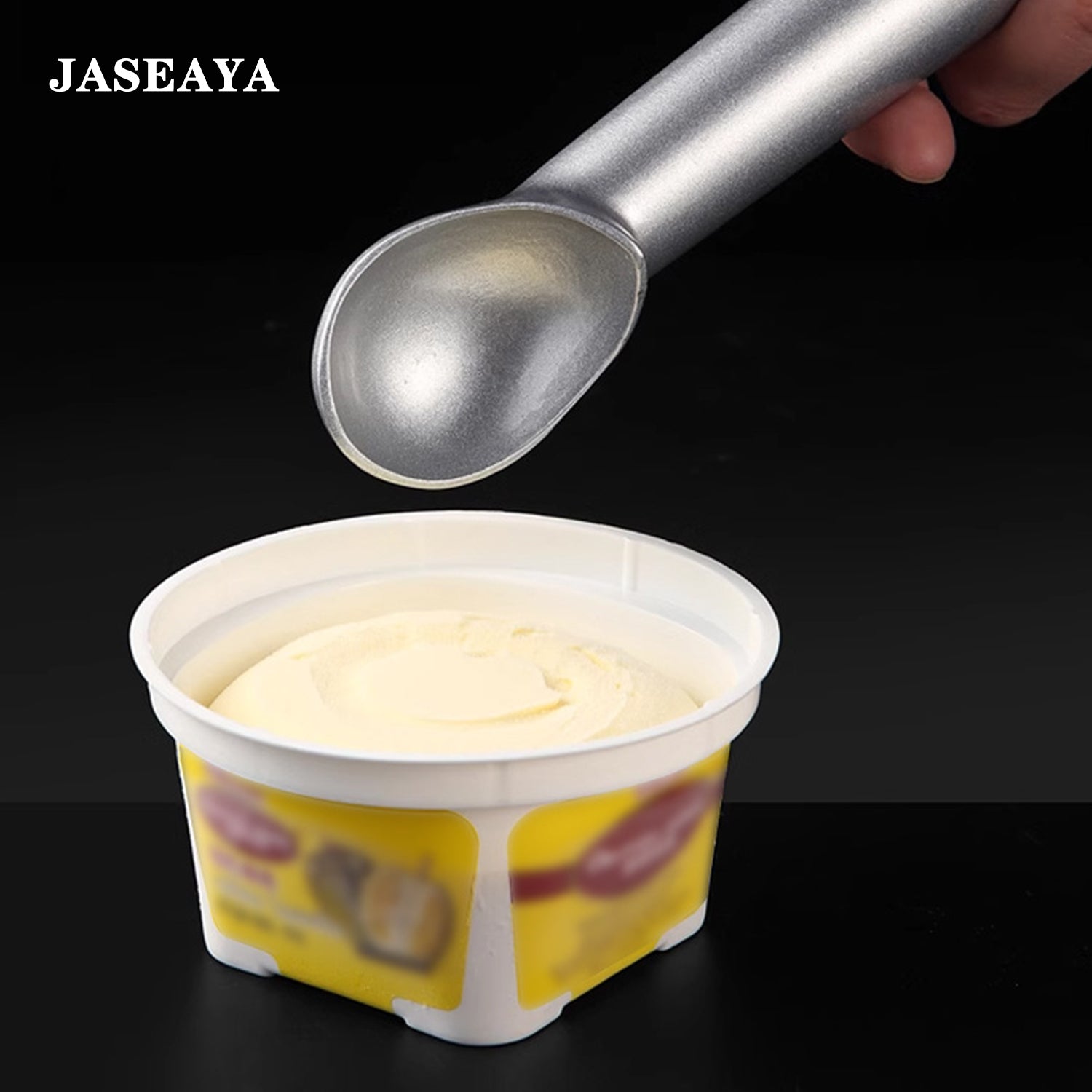 JASEAYA Ice Cream Scoop,7 inches Nonstick Anti-Freeze One Piece Aluminum Scooper Spoon, Heavy Duty Durable Design, Easy Clean, for Gelato, Cookie Dough, Sorbet, Almond (Silver/Black)