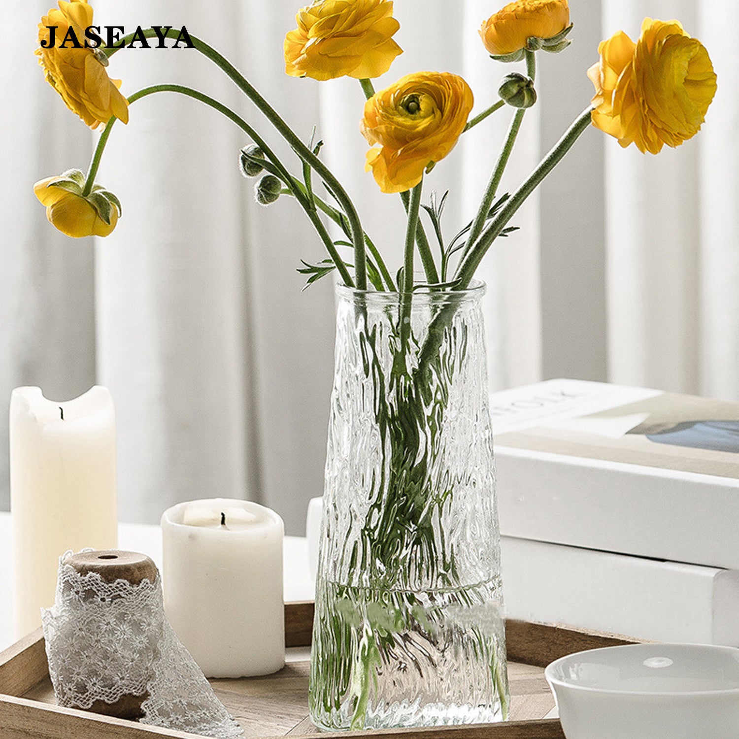 JASEAYA Clear glass vase for home table flower decoration