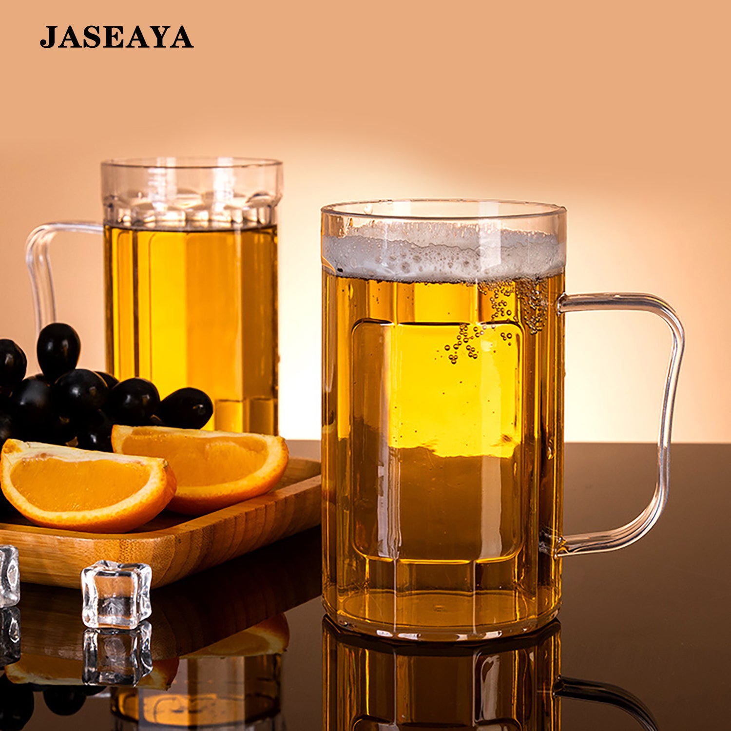 JASEAYA Acrylic Beer Mug, 500ml Clear Plastic Beer Stein with Handle, Thickened Transparent Draft Beer Cup