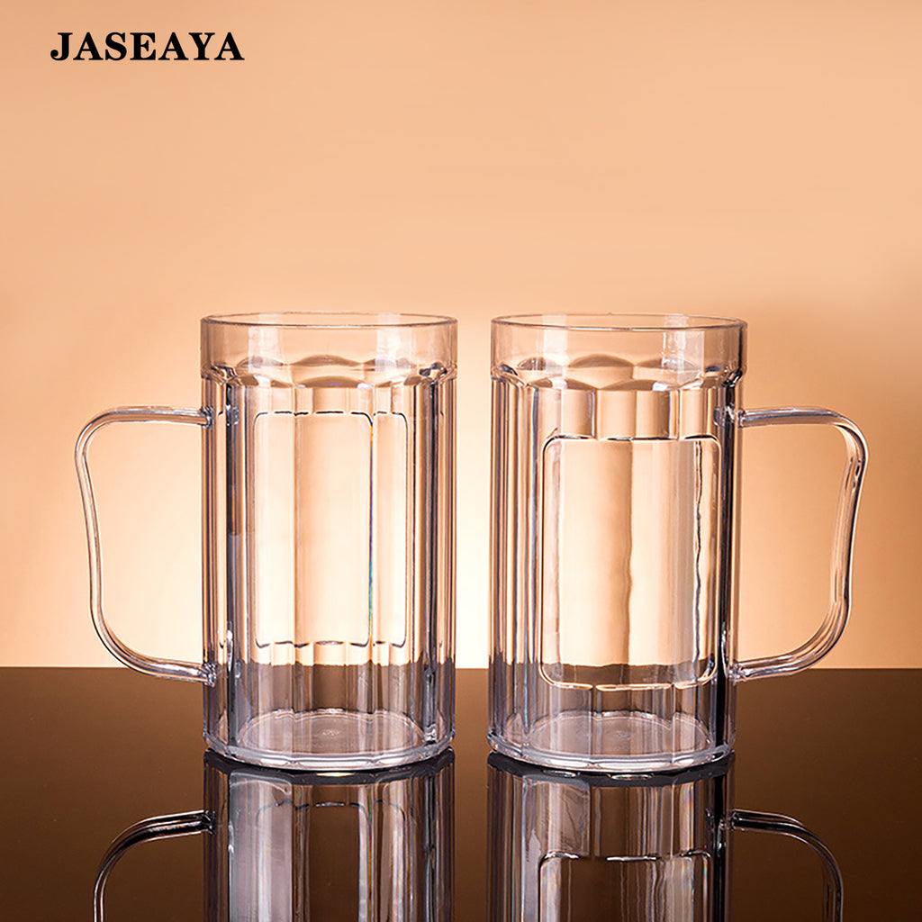 JASEAYA Acrylic Beer Mug, 500ml Clear Plastic Beer Stein with Handle, Thickened Transparent Draft Beer Cup