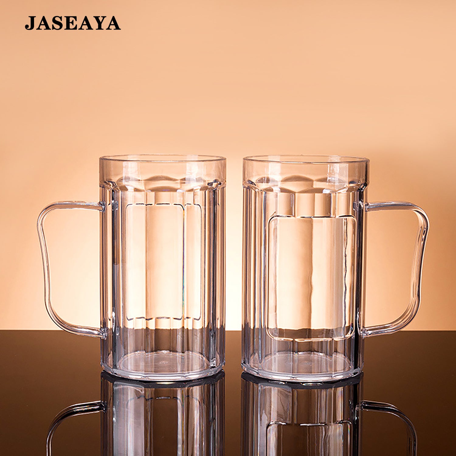 JASEAYA Acrylic Beer Mug, 500ml Clear Plastic Beer Stein with Handle, Thickened Transparent Draft Beer Cup