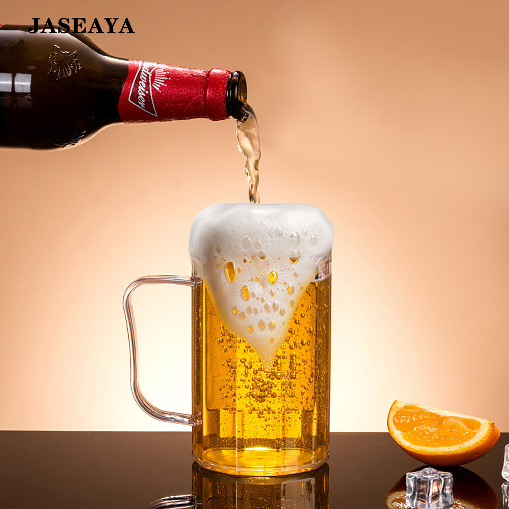 JASEAYA Acrylic Beer Mug, 500ml Clear Plastic Beer Stein with Handle, Thickened Transparent Draft Beer Cup