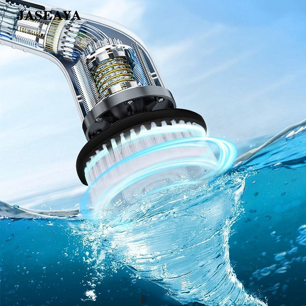 JASEAYA Electric Spin Scrubber, Long Handle Cordless Cleaning Brush with Replaceable Brush Heads, Handheld Power Scrubber