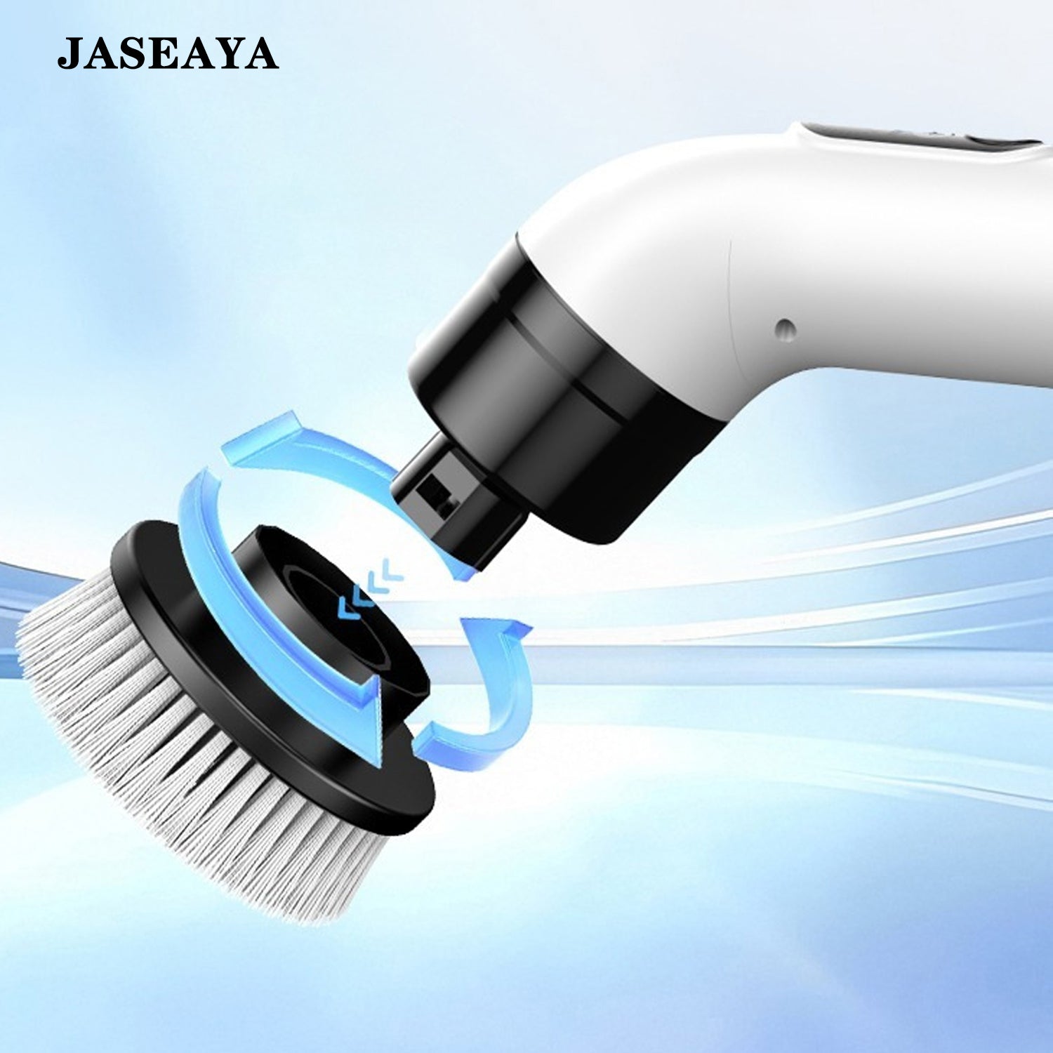 JASEAYA Electric Spin Scrubber, Long Handle Cordless Cleaning Brush with Replaceable Brush Heads, Handheld Power Scrubber