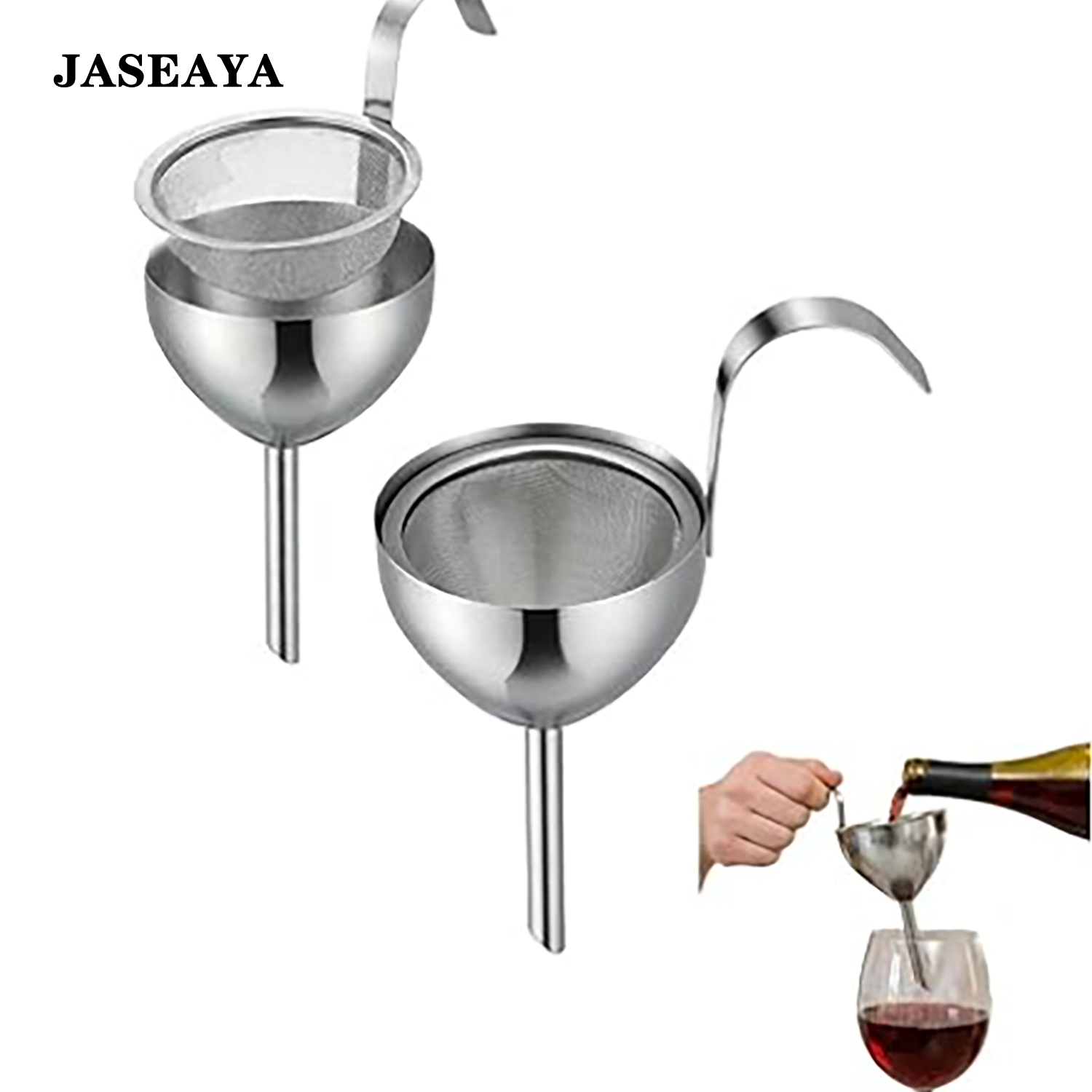 JASEAYA 2 Pack 304 Stainless Steel Wine Funnel With Strainer Wine Strainer Wine Cork Strainer Removable Mesh Filter Anti Splash Decant Red Wine Remove Sediment Fill Oil Vinegar Sauce Bottles Filter Tea Coffee