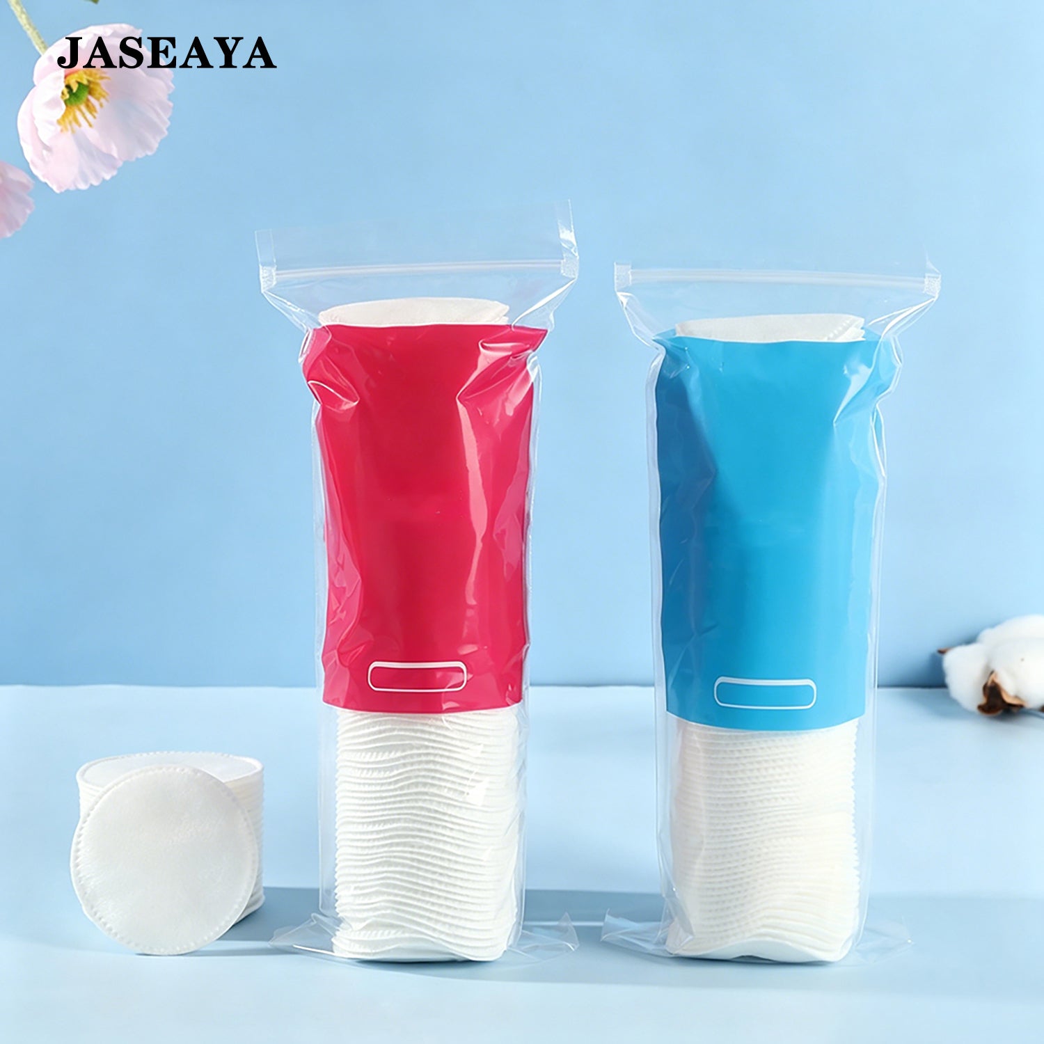 JASEAYA Cotton Rounds 100 Count, 3-Layer Thickened Cleaning Cotton Pads, Round Facial Makeup Remover Pads with Stitched Edge for Toner, Skincare and Nail Polish Removal
