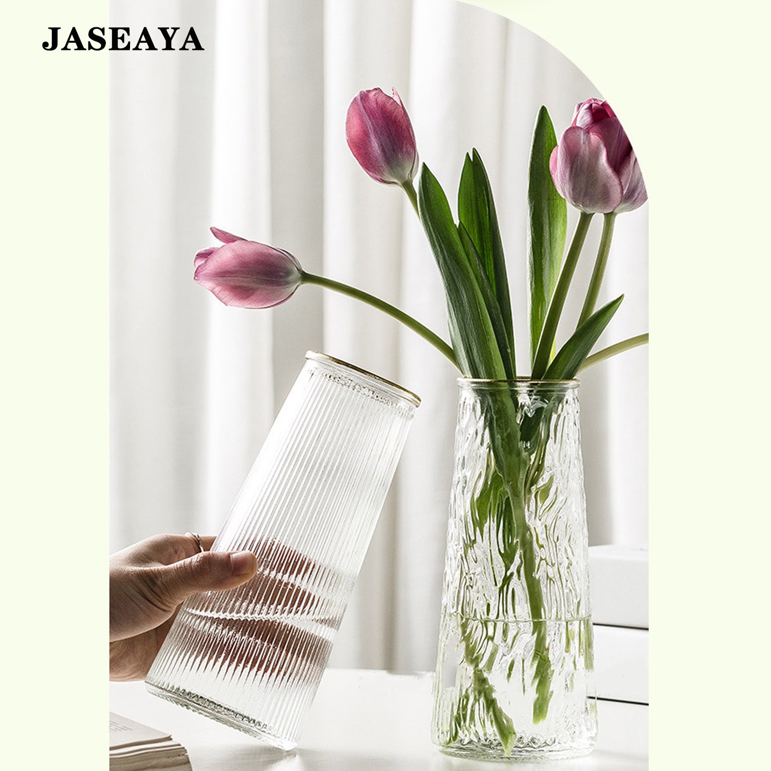 JASEAYA Clear glass vase for home table flower decoration
