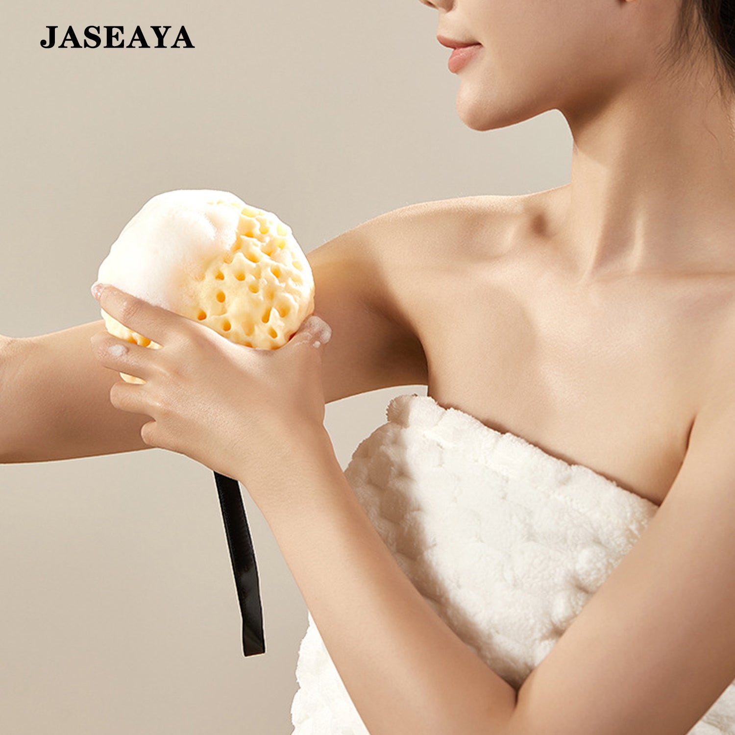 JASEAYA Natural bath sponge, honeycomb bath sponge with rope, soft exfoliating body sponge