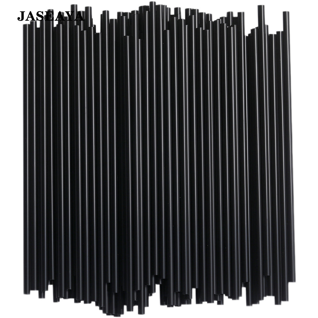 JASEAYA Black, unpackaged, flat-mouth disposable plastic straws; bar/coffee stirrer; juice straw (100 Pcs）