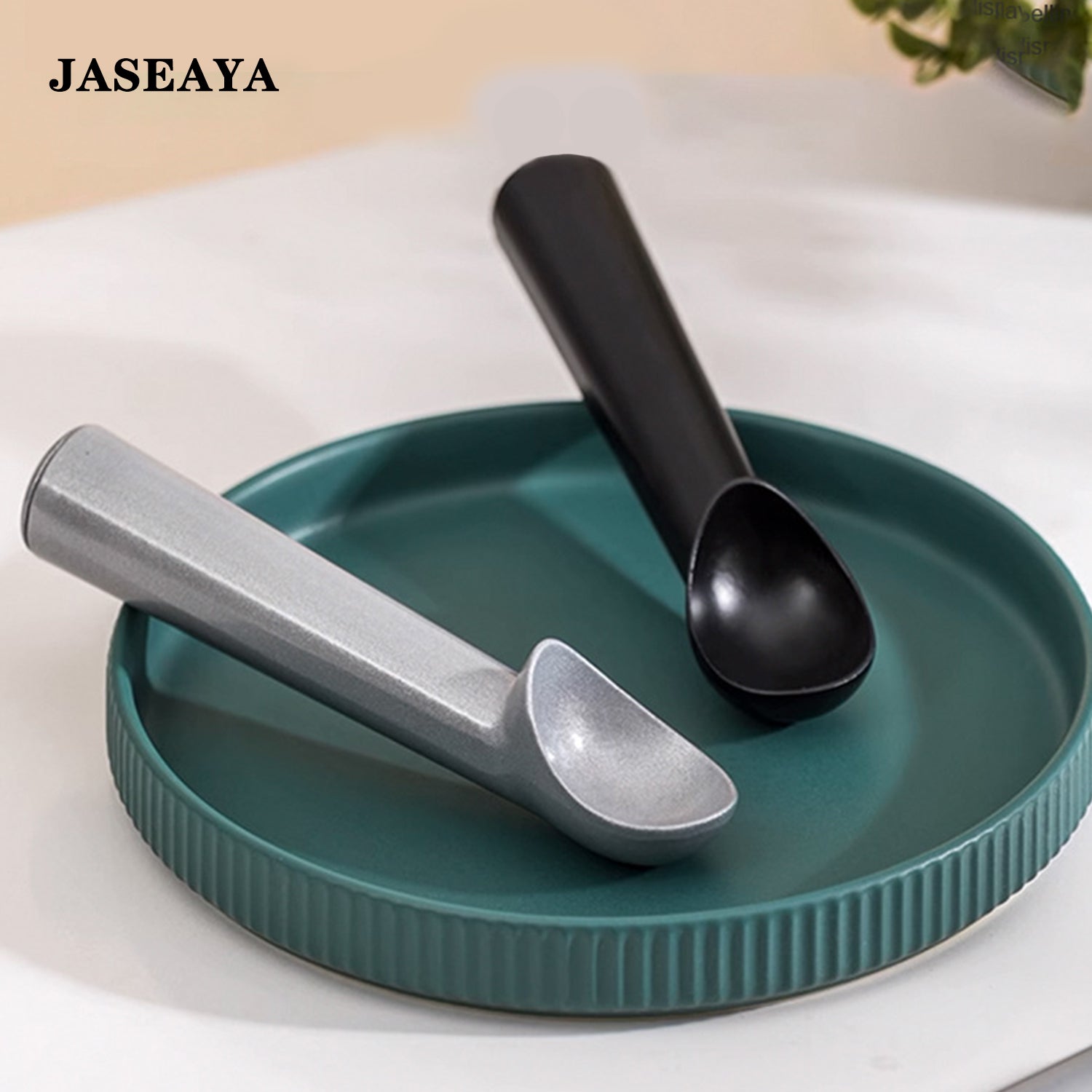 JASEAYA Ice Cream Scoop,7 inches Nonstick Anti-Freeze One Piece Aluminum Scooper Spoon, Heavy Duty Durable Design, Easy Clean, for Gelato, Cookie Dough, Sorbet, Almond (Silver/Black)