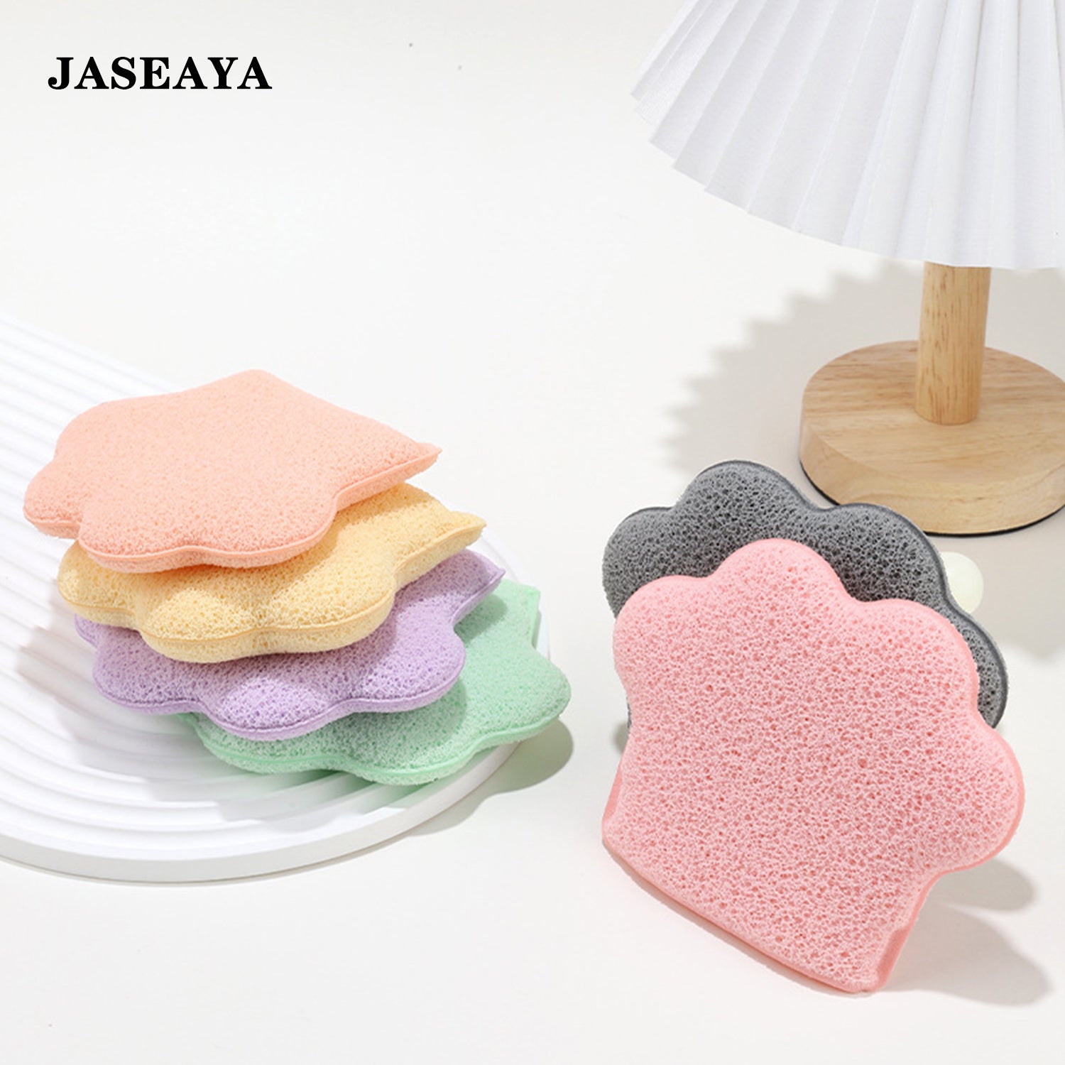 JASEAYA Gentle Facial Sponge -10 Pcs Set Face Clean Sponges Reusable Makeup Removal Pads Clean Deep Down Dirt & Makeup Using Only Water, Gentle Exfoliator Cleansing Puff,with Silicone Travel Bag