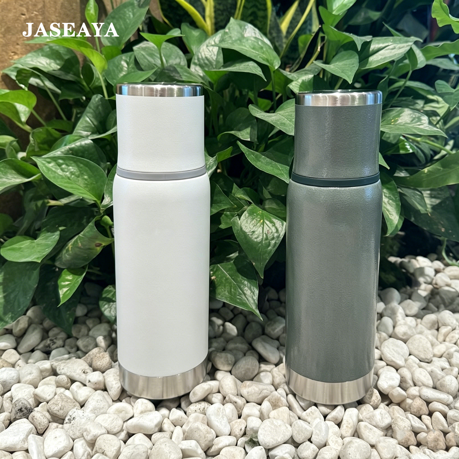 JASEAYA Adventure-To-Go Vacuum Bottle 17 oz | Wide Mouth with Leakproof Cup Lid | Keep Drinks Hot or Cold | Packable for Travel | Insulated Stainless Steel TherThermal Bottle os | BPA-Free | Frost