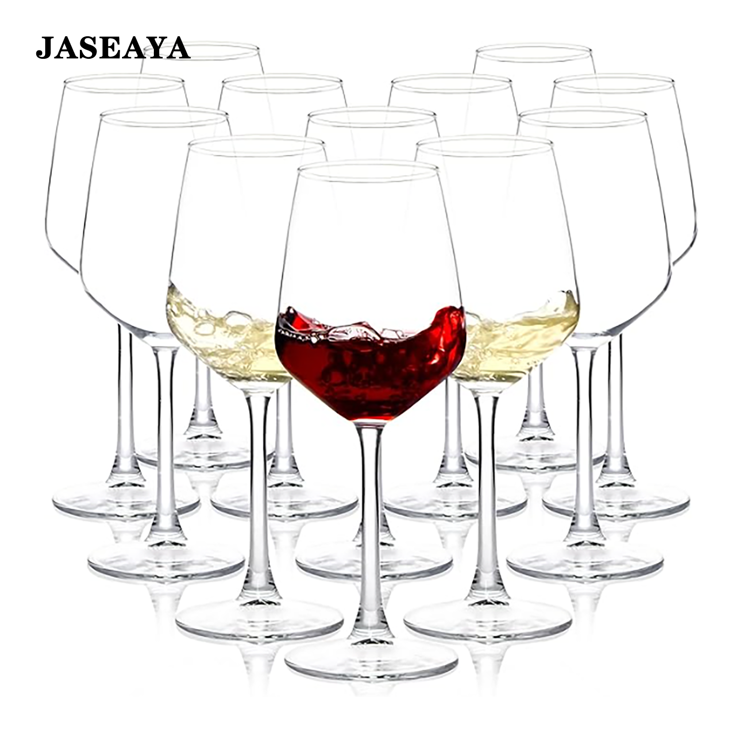 JASEAYA Wine Glasses Set of 12, 12oz Clear Red/White Wine Cup, Long Stem Wine Glasses for Party, Wedding and Home