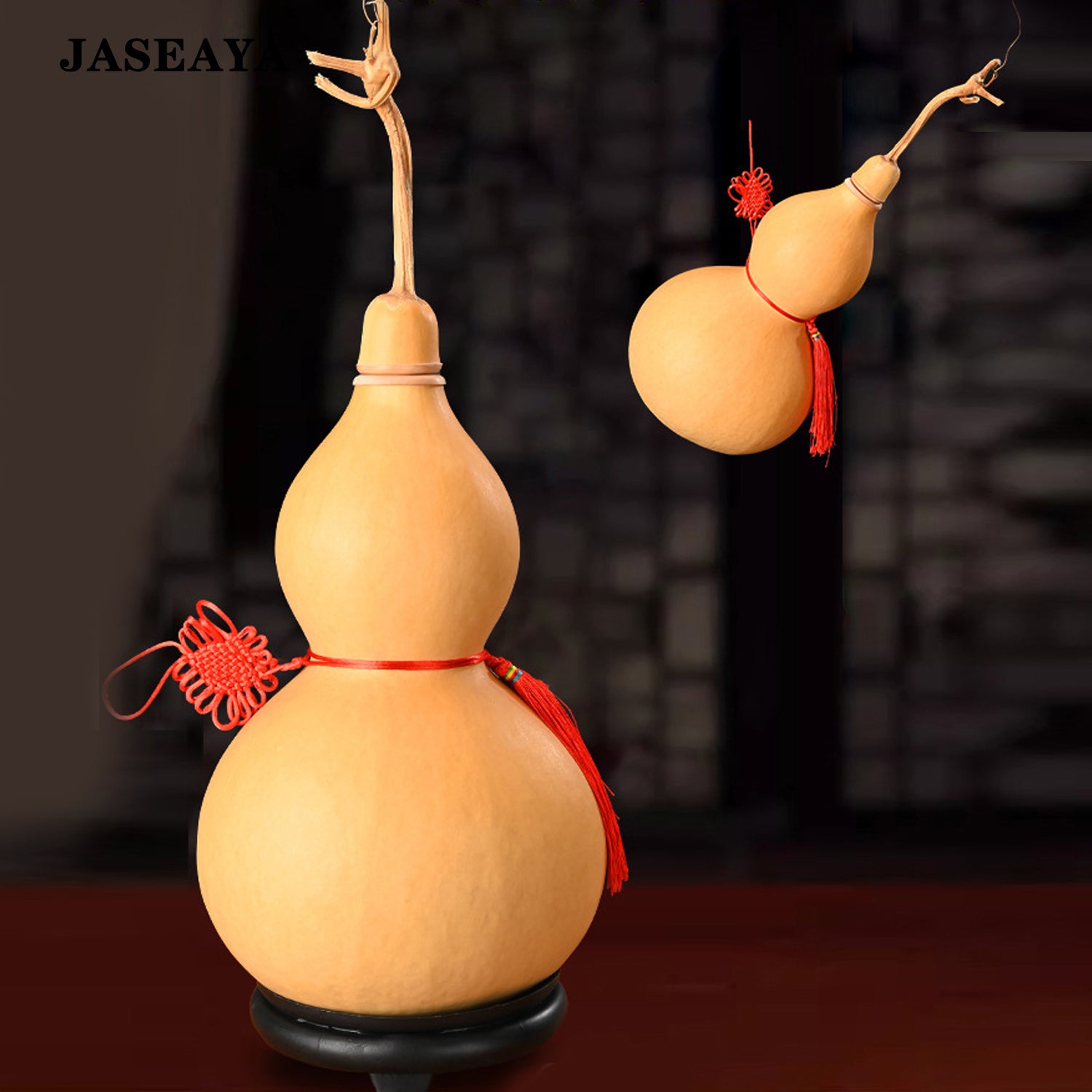 JASEAYA Natural Gourd Ornament, Chinese Knot Lucky Gourd Hanging Pendant
