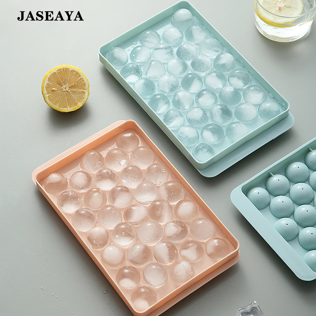 JASEAYA Round Ice Cube Tray with Lid, 33-Cavity Ice Ball Mold, Easy Release Sphere Ice Cube Maker