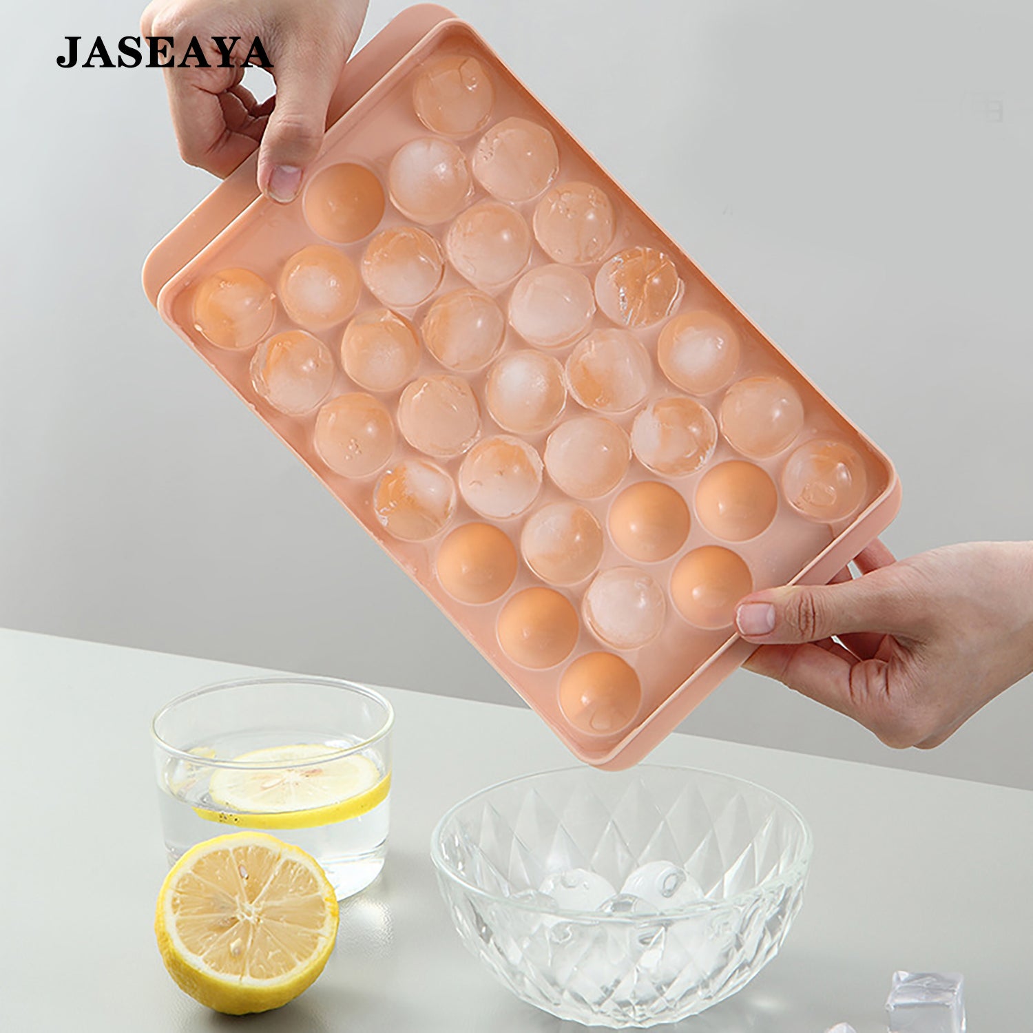 JASEAYA Round Ice Cube Tray with Lid, 33-Cavity Ice Ball Mold, Easy Release Sphere Ice Cube Maker