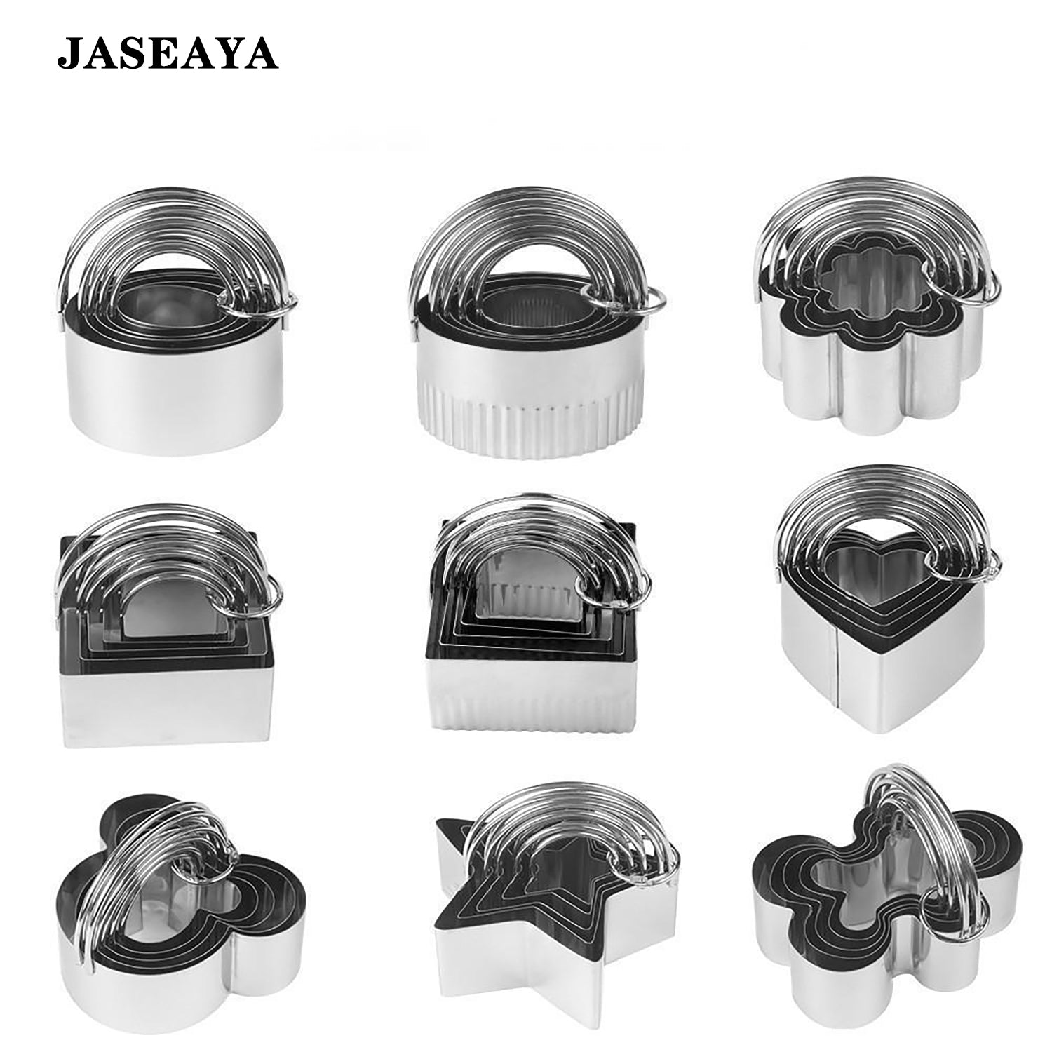 JASEAYA Stainless Steel Cookie Cutters Set of 5, Round Biscuit Cutters with Handles, Mousse Ring Baking Molds for Cookies, Pastry, Dough and Cakes