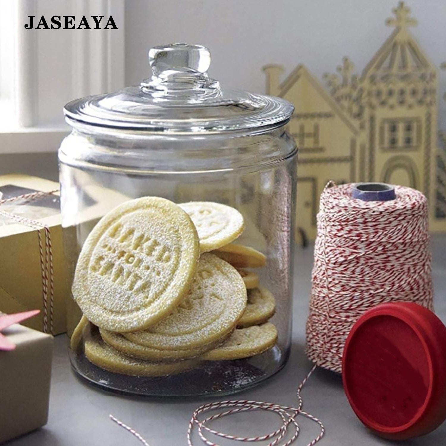 JASEAYA Glass Cookie Jar, Clear Airtight Food Storage Canister with Lid, Transparent Pantry Storage Jar for Cookies, Candy, Snacks and Dry Food