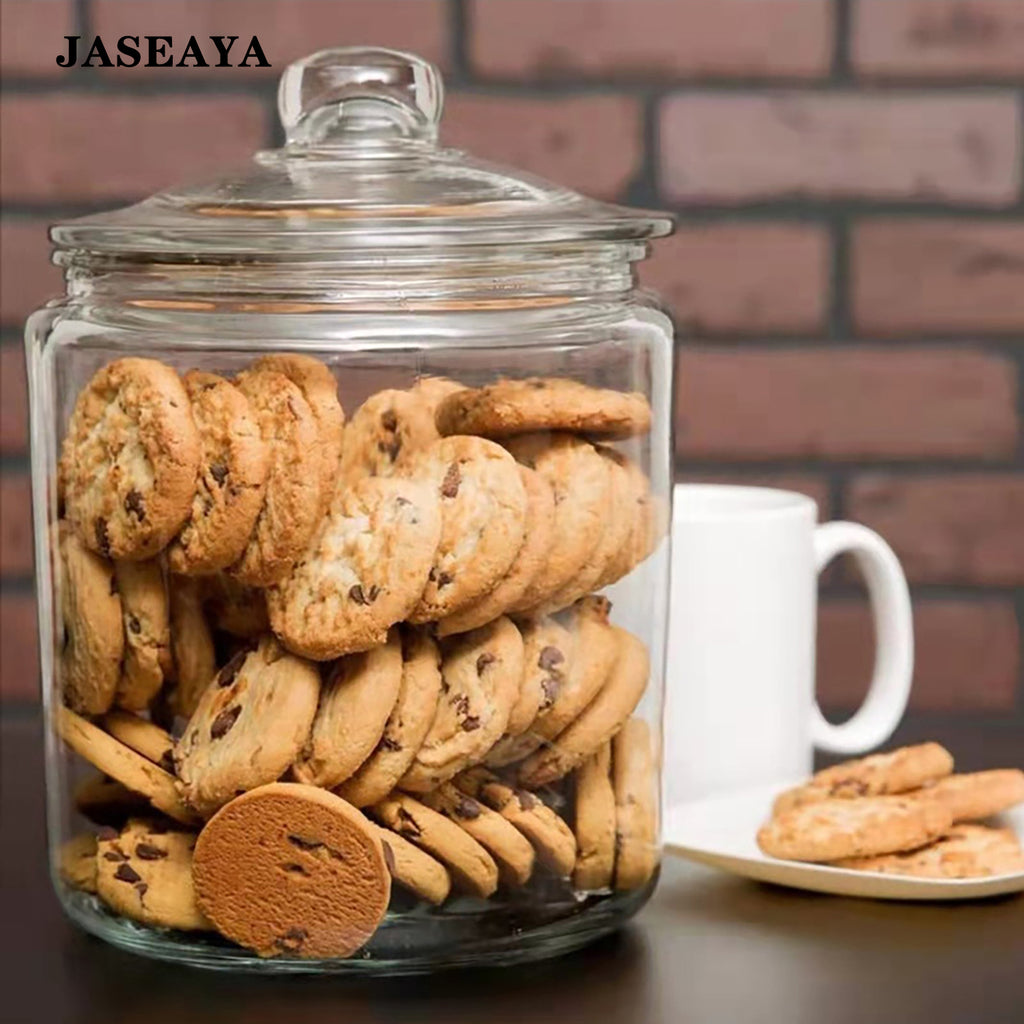 JASEAYA Glass Cookie Jar, Clear Airtight Food Storage Canister with Lid, Transparent Pantry Storage Jar for Cookies, Candy, Snacks and Dry Food