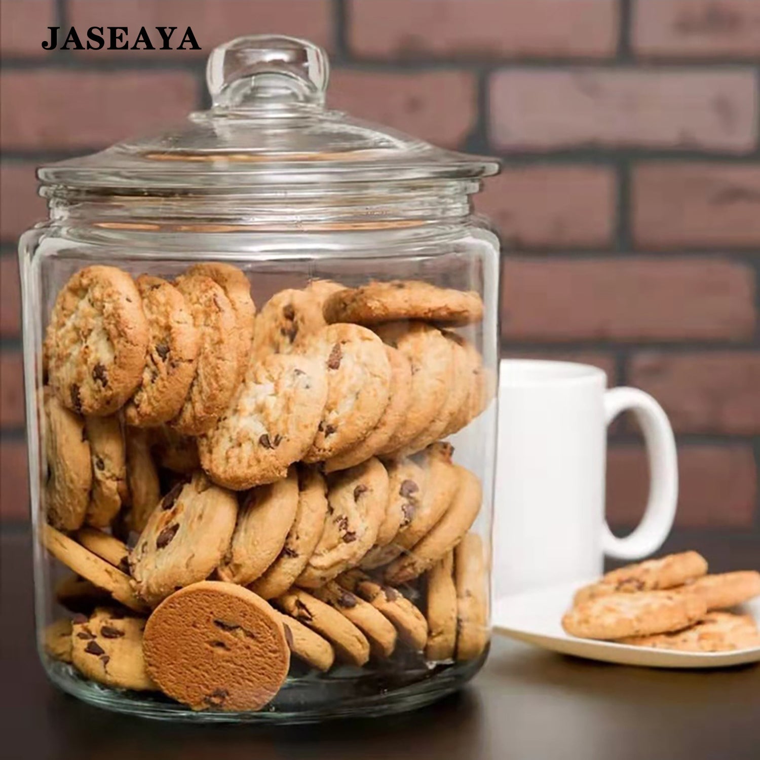 JASEAYA Glass Cookie Jar, Clear Airtight Food Storage Canister with Lid, Transparent Pantry Storage Jar for Cookies, Candy, Snacks and Dry Food