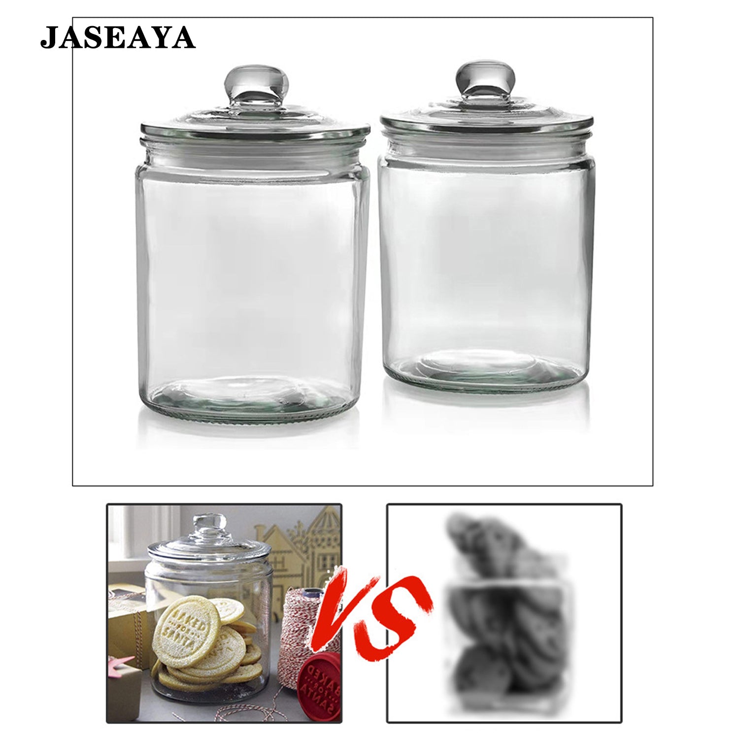 JASEAYA Glass Cookie Jar, Clear Airtight Food Storage Canister with Lid, Transparent Pantry Storage Jar for Cookies, Candy, Snacks and Dry Food