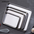 JASEAYA Stainless Steel Baking Trays Set of 4, Thickened Flat Bottom Square Oven Pans, Cookie Sheets and Food Serving Trays for Baking and Roasting