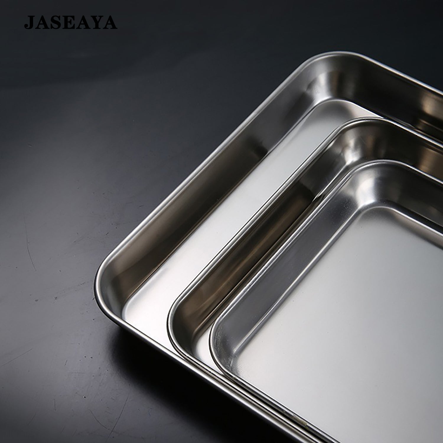 JASEAYA Stainless Steel Baking Trays Set of 4, Thickened Flat Bottom Square Oven Pans, Cookie Sheets and Food Serving Trays for Baking and Roasting