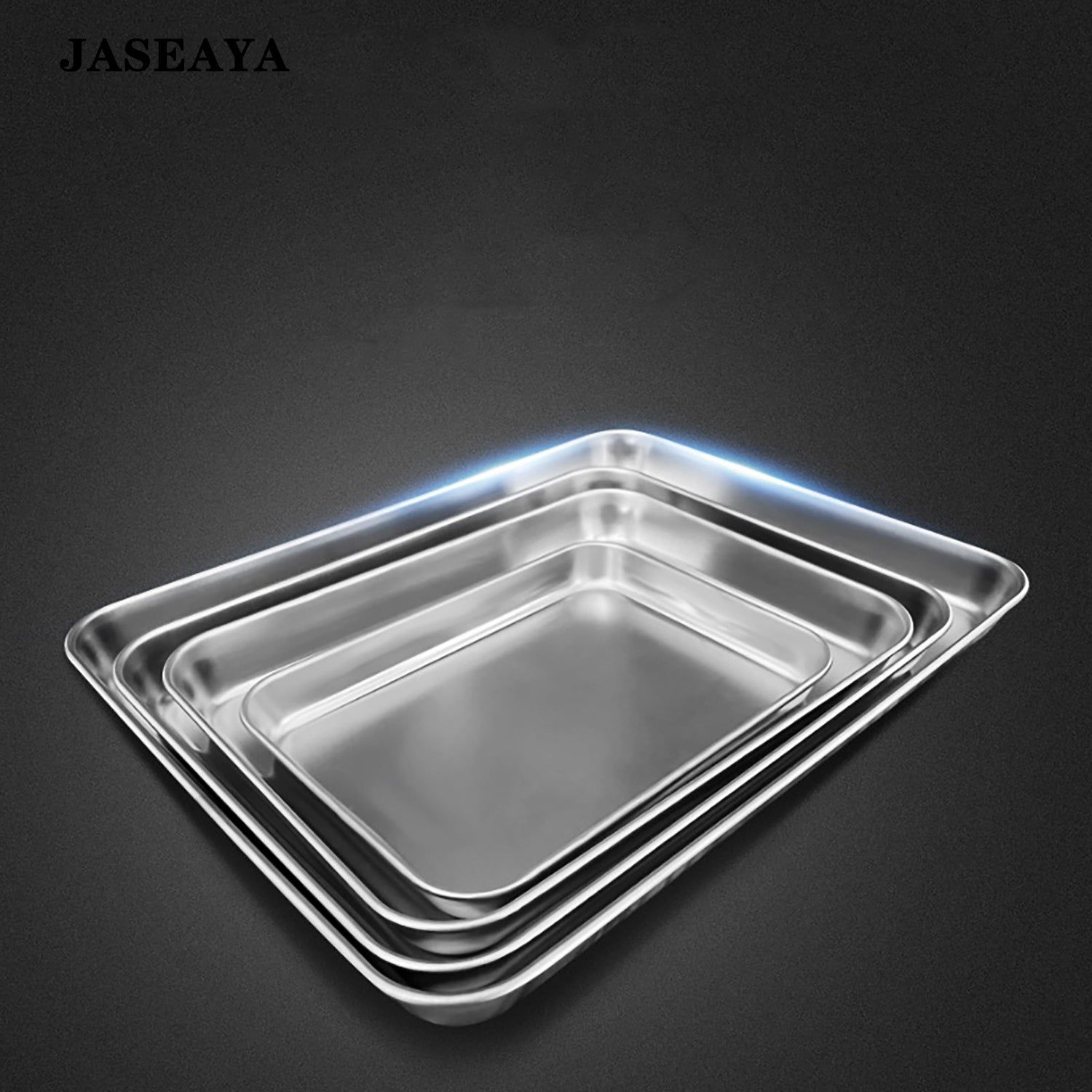 JASEAYA Stainless Steel Baking Trays Set of 4, Thickened Flat Bottom Square Oven Pans, Cookie Sheets and Food Serving Trays for Baking and Roasting