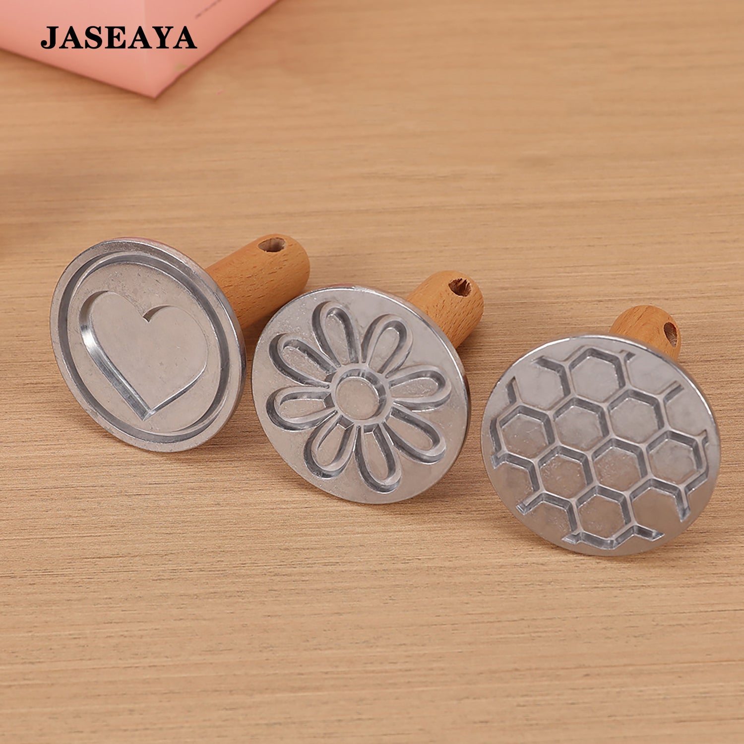 JASEAYA Cookie Stamp stamps 3 Pack, Aluminum Alloy Edge Cookie Press Molds, Heart Shape and Flower Pastry Cutters for Cookies, Cakes and Fondant