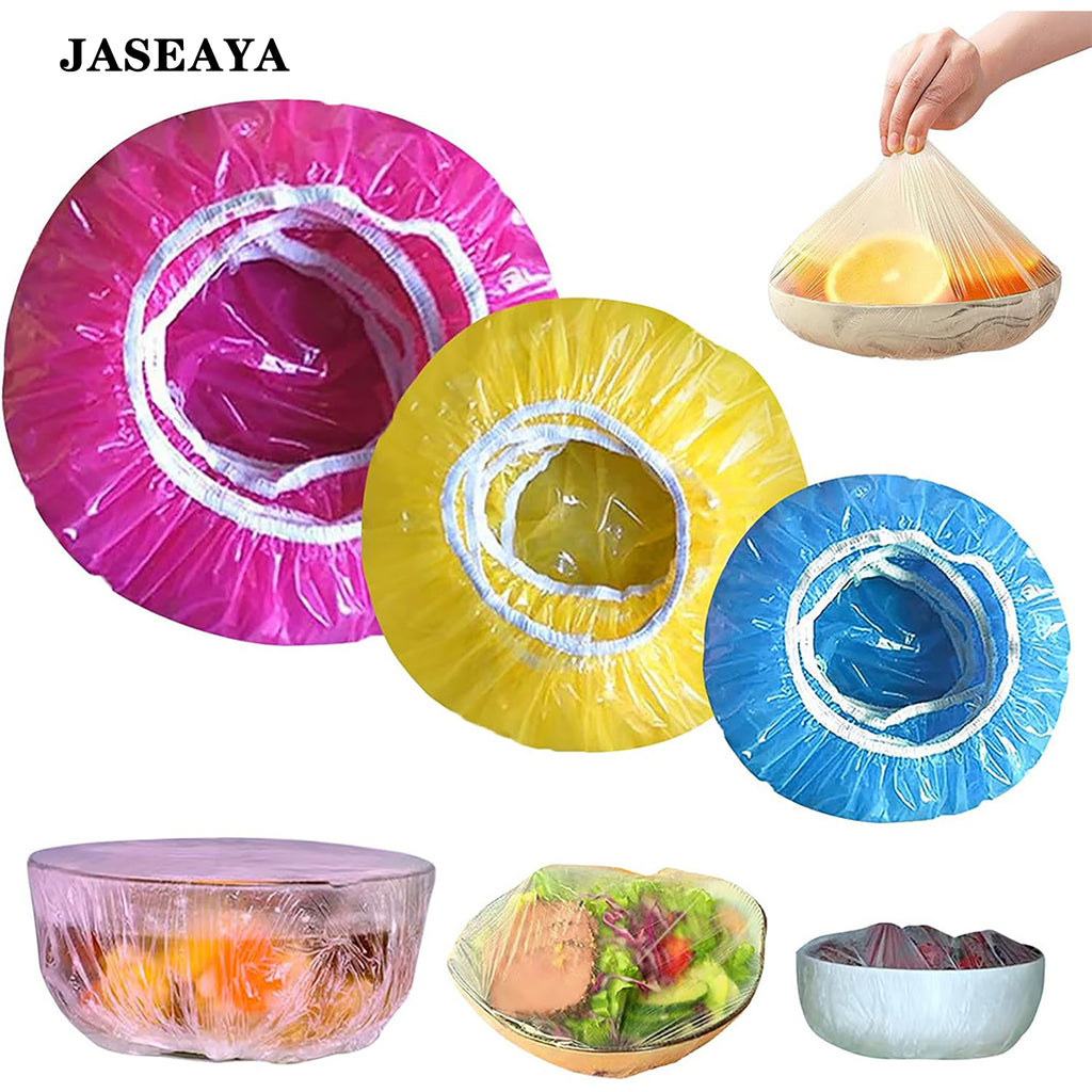 JASEAYA Elastic Food Covers 30 Pack, Reusable PE Plastic Bowl Covers, Stretch Food Storage Covers for Bowls, Plates, Fruits and Leftovers