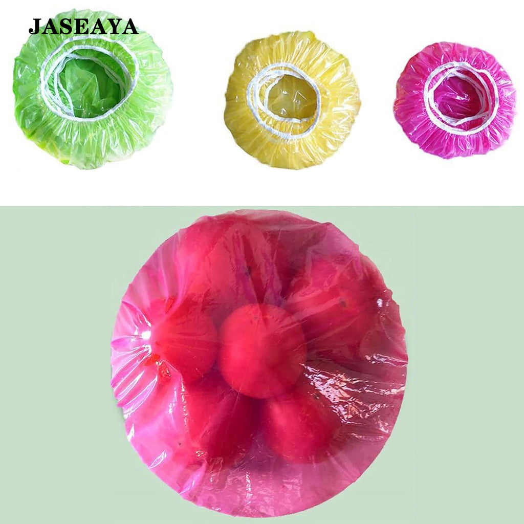 JASEAYA Elastic Food Covers 30 Pack, Reusable PE Plastic Bowl Covers, Stretch Food Storage Covers for Bowls, Plates, Fruits and Leftovers