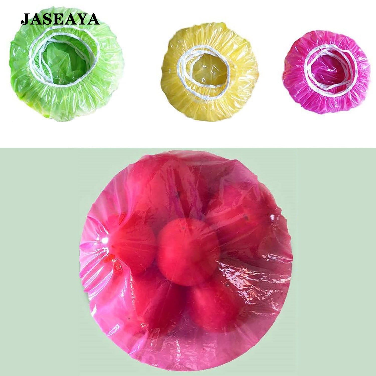 JASEAYA Elastic Food Covers 30 Pack, Reusable PE Plastic Bowl Covers, Stretch Food Storage Covers for Bowls, Plates, Fruits and Leftovers
